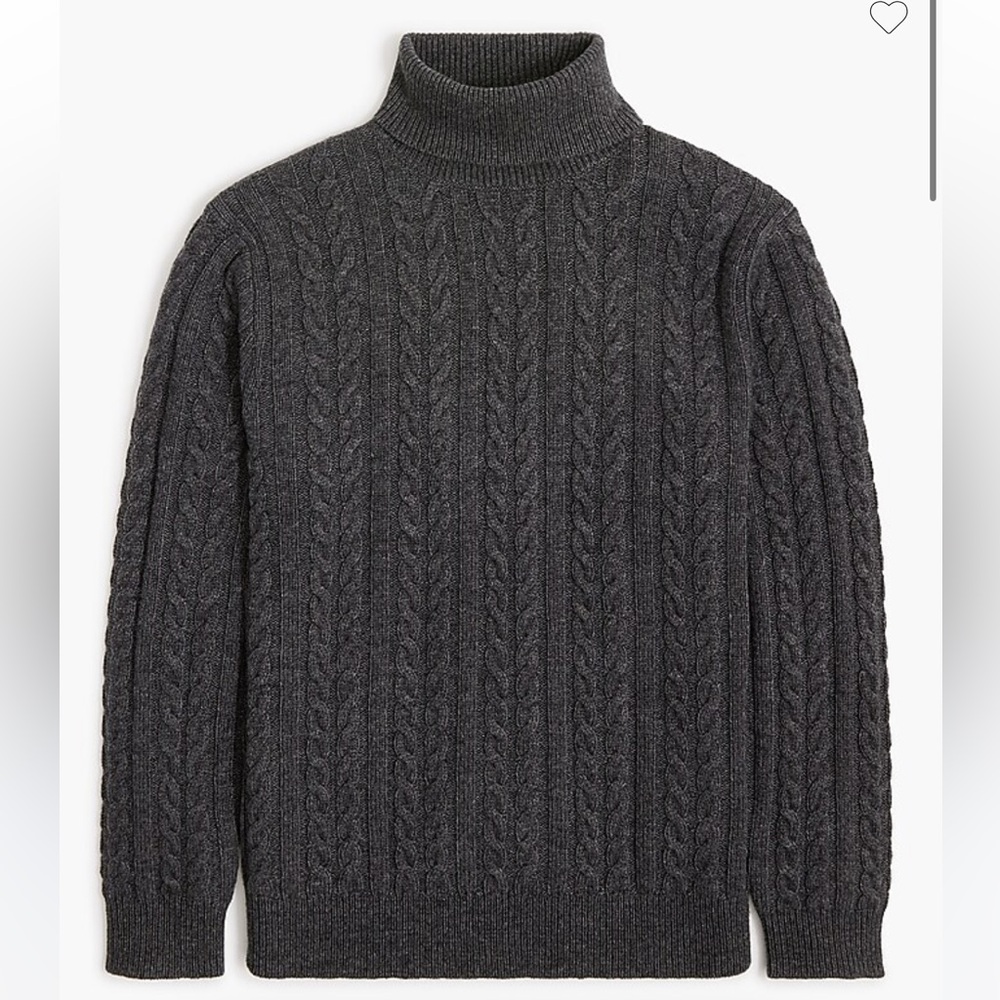 J Crew Factory Supersoft Lambswool-blend Cable-knit Turtleneck Sweater Gray-XL